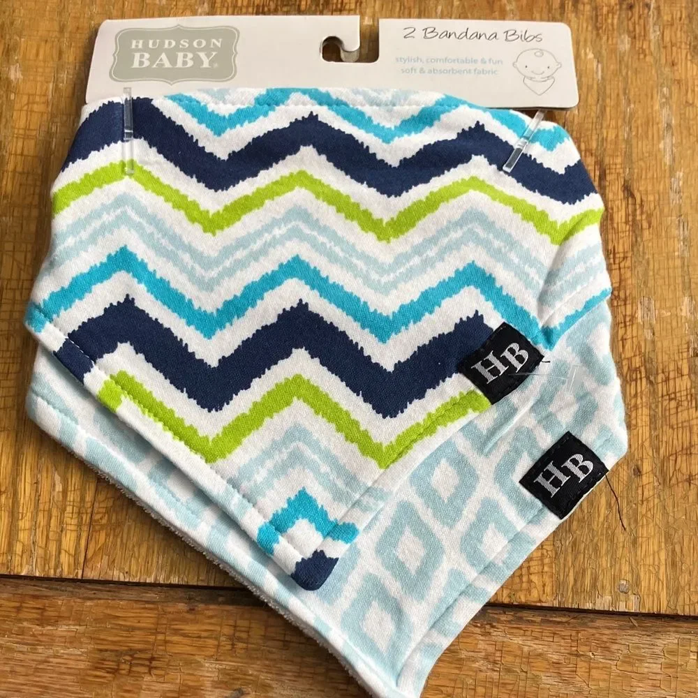 Hudson Baby Chevron Bandana Bibs - Navy, Lime, and Light Blue